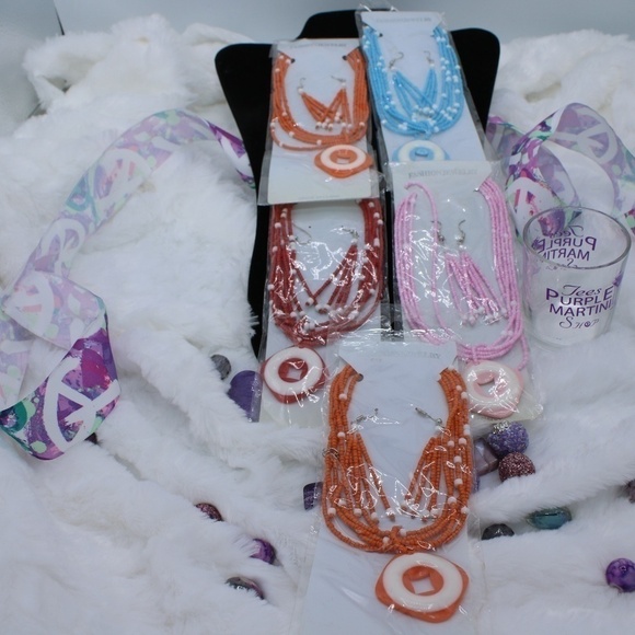 NECKLACE and Earring Set Lot 5 different colors - Picture 1 of 1